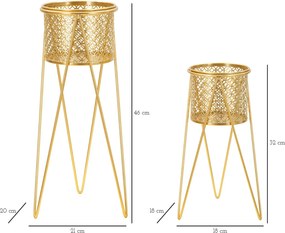CONJUNTO DE 2 PORTA-VASOS NAT DOURADO 21X20X46-18X18X32 CM (PLANTAS NÃO INCLUIDAS)