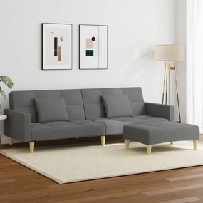 vidaXL Sofá-cama de 2 lugares c/ apoio de pés tecido cinzento-escuro