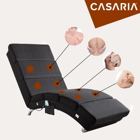 Espreguiçadeira London em tecido cinzento com função de massagem e aquecimento 186x55x89 cm Antracite