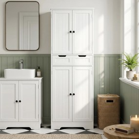 Móvel de casa de banho 60 x 30 x 160 cm, móvel de arrumação com gaveta e 4 portas, estilo moderno, branco