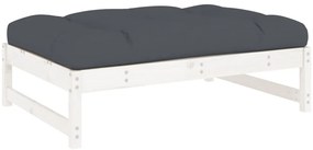 2pcs conjunto lounge jardim c/ almofadões madeira maciça branco