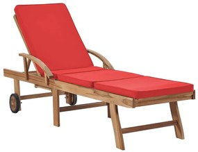 Espreguiçadeiras c/ almofadões 2 pcs teca maciça vermelho