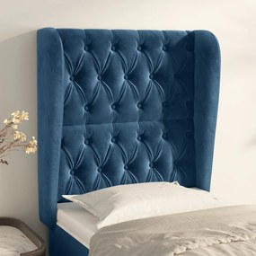Cabeceira cama c/ abas veludo 83x23x118/128 cm azul-escuro