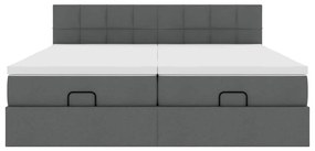 Estrutura de cama otomana com colchões tecido cinzento escuro