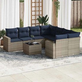 vidaXL 9 pcs conjunto sofás p/ jardim c/ almofadões vime PE cinzento