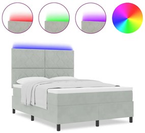 Cama Box Spring vidaXL com Colchão e Luz LED Cinzento Claro 160x200 cm