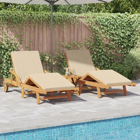 Espreguiçadeiras de Sol 2 pcs com Almofadas e Rodas Bege Madeira Sólid