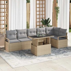 vidaXL Conjunto de Sofá de Jardim com 7 Peças e Almofadas Bege em Rattan Sintético