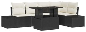 Sofá de Jardim 6 Peças com Almofadas em Rattan Poli Preto