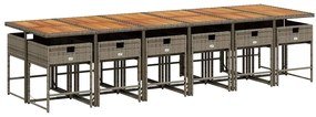 13 pcs conjunto jantar p/ jardim c/ almofadões vime PE cinzento