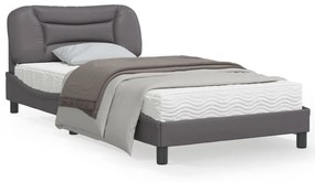 vidaXL Estrutura de cama c/ luzes LED 100x200cm couro artificial cinza