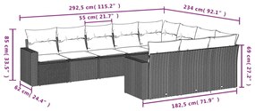 10 pcs conjunto sofás de jardim c/ almofadões vime PE preto
