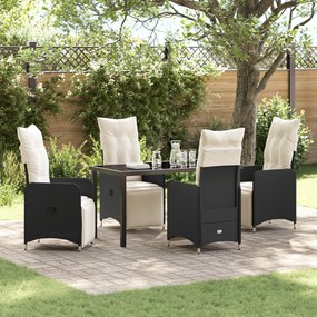 vidaXL Conjunto de Jantar de Jardim 5 Peças com Almofadas Preto Vime PE.