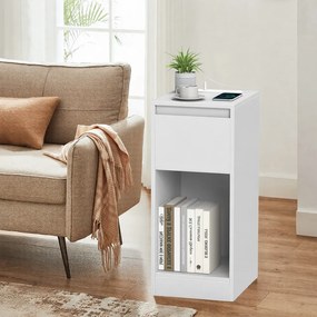 Mesa de cabeçeira ou mesa apoio com iluminação LED 30 x 25 x 59,5 cm, portas USB e gaveta Branca