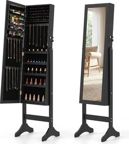 Armário para Joias de Pé, 40 x 36 x 156 cm, Espelho de Corpo Inteiro, Preto