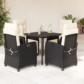 vidaXL 5 pcs conjunto de jantar p/ jardim c/ almofadões vime PE preto