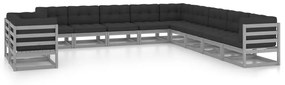 vidaXL 11 pcs conj. lounge jardim c/ almofadões pinho maciço cinzento
