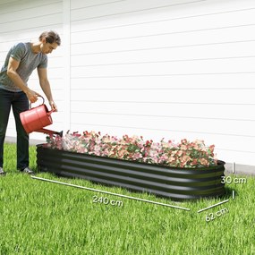Floreira elevada de jardim em aço, modular, para legumes, plantas e flores, 240 x 62 x 30 cm