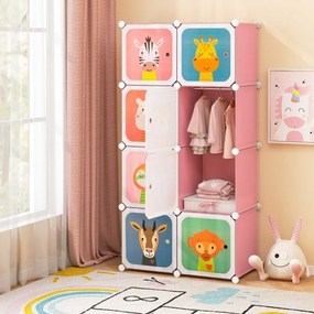 Armário infantil portátil para bebés 75 x 37 x 145 cm Plastico com 8 cubos e secção para pendurar roupas rosa