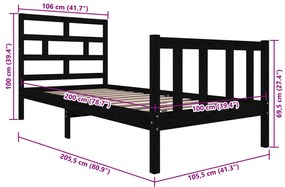 Estrutura de cama 100x200 cm madeira de pinho maciça preto