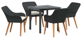 vidaXL Conjunto de Jantar para Jardim com almofada 5 pcs Preto vime PE