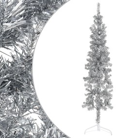 vidaXL Meia árvore de Natal fina com suporte 120 cm prateado