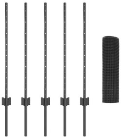 Cerca de Arame Soldado com 5 Postes U Cinza 0.8x10 m Aço