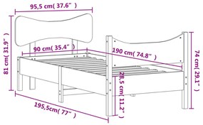 Estrutura de cama com cabeceira 90x190 cm pinho maciço