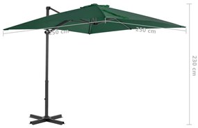 Guarda-sol cantilever com poste alumínio 250x250 cm verde