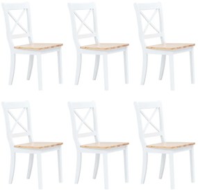 vidaXL Cadeiras de jantar 6pcs seringueira maciça branco/madeira clara