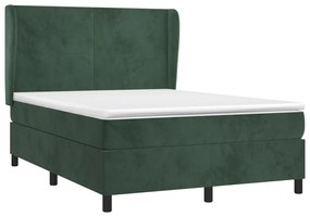 Cama com molas/colchão 140x190 cm veludo verde-escuro