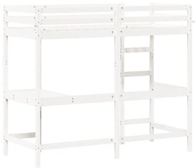 Cama alta com secretária 75x190 cm pinho maciço branco