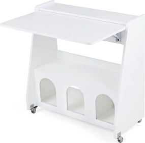 Secretária para Computador com Rodas, 78,5 x 57,5 x 80 cm, Ala Lateral Dobrável, Branco