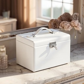 Caixa para joias com 2 gavetas 18,2 x 26 x 17,4 cm, porta-joias portátil, com fechadura Branco