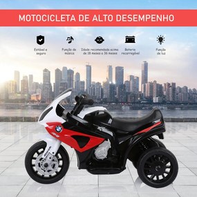 Mota Elétrica BMW para Crianças entre 18-36 Meses 6V com Faróis Música e Velocidade Máx. de 2,5 km/h 66x37x44 cm Vermelho