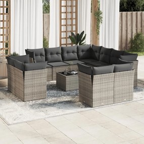 12 pcs conjunto de sofás jardim c/ almofadões vime PE cinzento