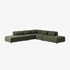 Sofá Modular De Canto Em L De 5 Peças Com Duplo Divã Fogler Tecido Pele De Borrego Verde Sálvia - Sklum