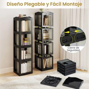 Estante com base giratória giratória 360° com 4 níveis em Plástico dobrável 36,5 x 36 x 141,5 cm com prateleiras Preta