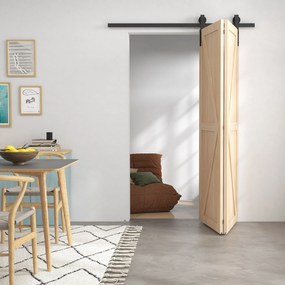 Ferragens para 2 portas de correr dobráveis 152,5 cm (PORTAS NÃO INCLUIDAS) - Kit de calhas para portas de celeiro de correr em aço Preto