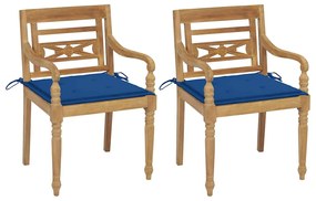 vidaXL Cadeiras Batávia c/ almofadões azul real 2 pcs teca maciça