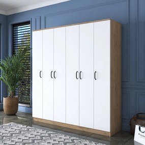 Roupeiro BA114 – Nogueira/Branco – 180x190,8x47,3 cm