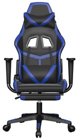 Cadeira gaming massagens c/ apoio pés couro artif. preto/azul