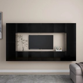 vidaXL 8 pcs conjunto de móveis de TV derivados de madeira preto