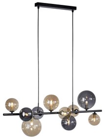 LED Candeeiro de suspensão Art Déco preto com fumê e dourado 10 luzes - Wess Art Deco