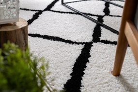 Tapete BERBER CROSS branco Franjas berbere marroquino shaggy