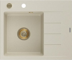 Mexen Ben lava-loiça de granito de 1 cuba com escorredor, esquerdo 600 x 500 mm, bege, sifão dourado - 6522605000-69-G