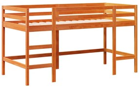 Cama alta p/criança c/escada 90x200cm pinho maciço castanho-mel