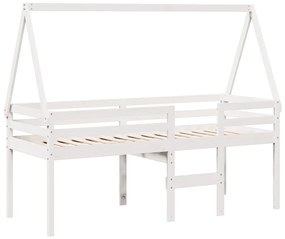 Cama alta com telhado 90x190 cm pinho maciço branco