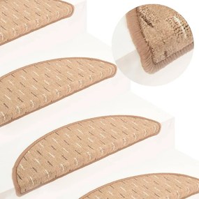 vidaXL Tapete/carpete para degraus 15 pcs 56x17x3 cm castanho-claro