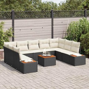 Conjunto de Sofás de Jardim com 6 Peças, Almofadas em Rattan Preto e M